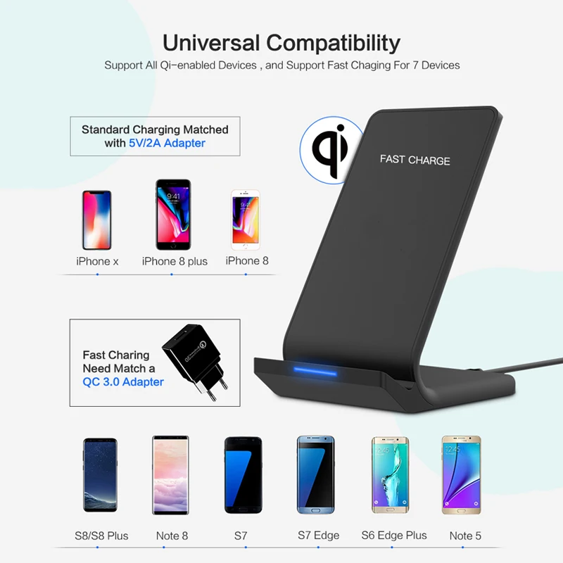 Беспроводное зарядное устройство Qi для iPhone 12 11 Pro X S Max XR 8 Samsung S10 Note 9 беспроводная