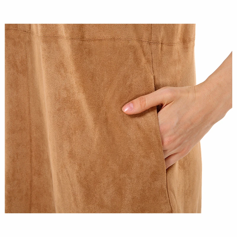 Женское замшевое мини платье желтое ТРАПЕЦИЕВИДНОЕ без рукавов с v образным