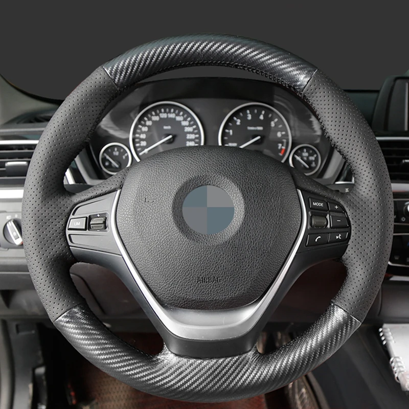 GKMHiR DIY Черный углеродного волокна Кожаный чехол рулевого колеса автомобиля для BMW