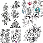 Черная Роза 3D водостойкая временная татуировка иллюстрация наклейки Пион цветок искусственная Сексуальная фотография листья женский боди-арт