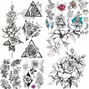 Черная Роза 3D водостойкая временная татуировка иллюстрация наклейки Пион цветок искусственная Сексуальная фотография листья женский боди-арт