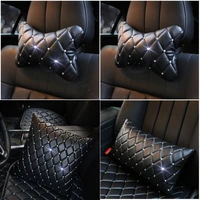 rhinestones leather car neck pillow crystal car headrest pillow seat waist supports sofa throw cushion bling auto accessories