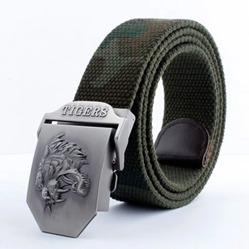 2017 новый Горячий Тигр Логотип Автоматическая Пряжка Холст Пояса мужские Тканые