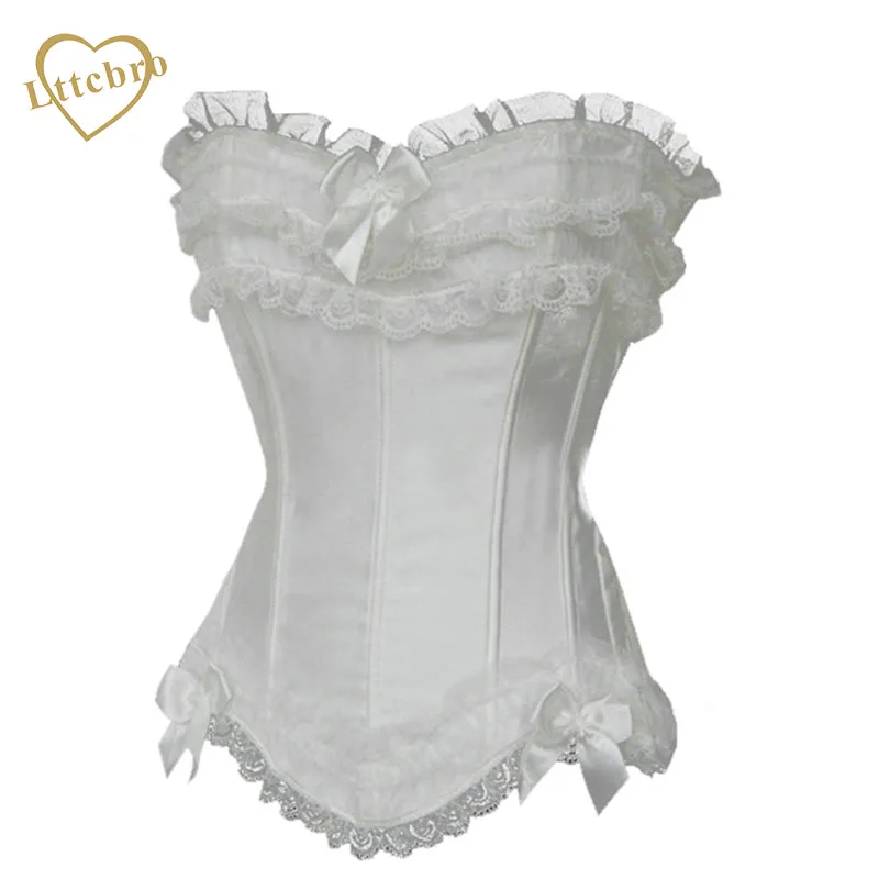 Классический корсет Overbust в стиле бурлеск Топ кружевной отделкой и атласная