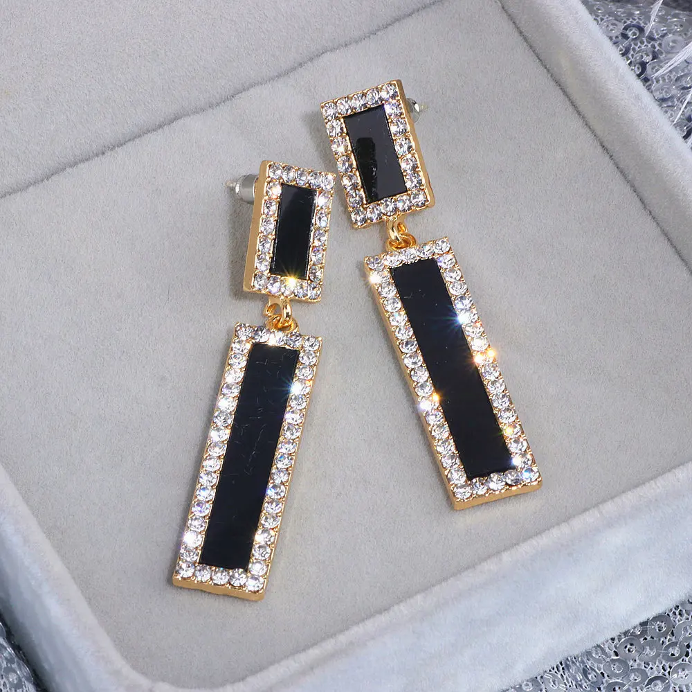 Trendy Simple Style Long Drop Earring for Women Gold Color Crystal Geometric Square Dangle Earrings Brincos Female Jewelry WX192 | Украшения