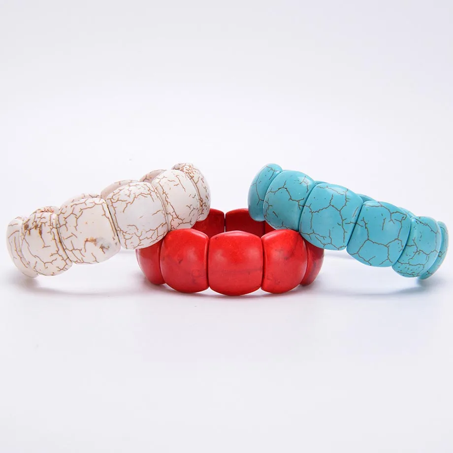 Белый красный синий эластичный браслет Howlite широкие браслеты с запястьем в форме