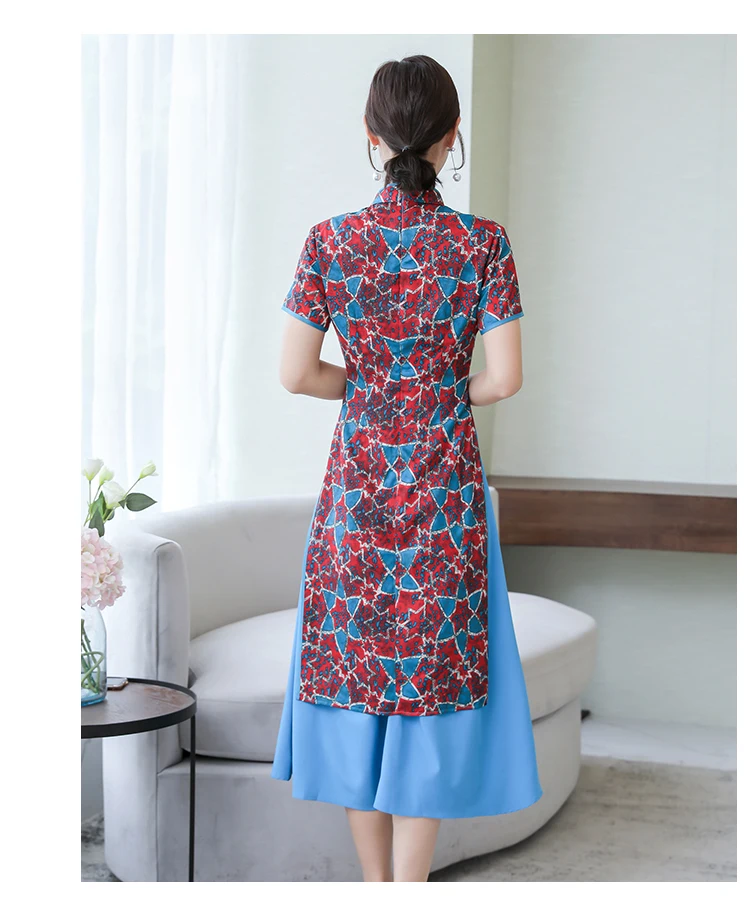 Современное женское платье с коротким рукавом Aodai Cheongsam |