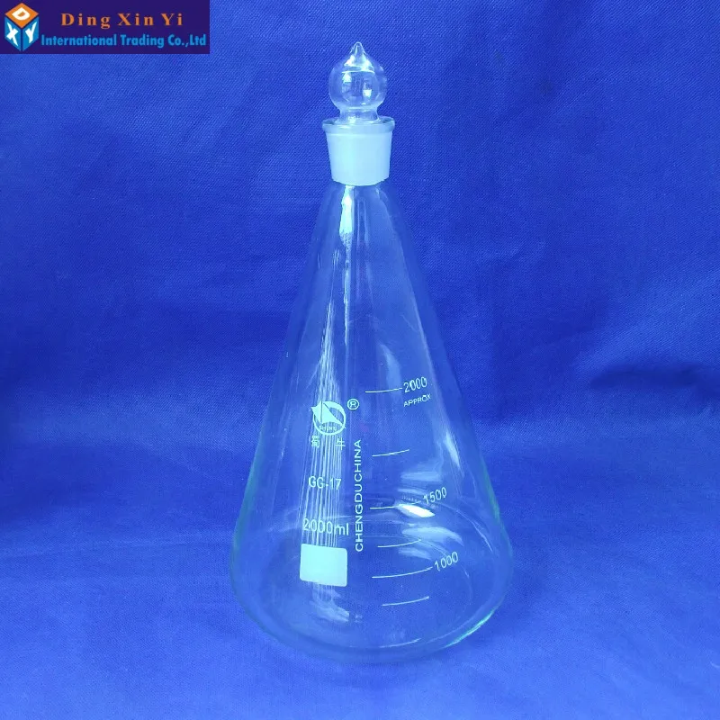 Free shipping 2000ML 1PC Glass conical flask with cap Glass Erlenmeyer Flask glass triangle flask for laboratory