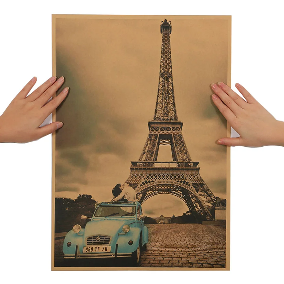 Парижская башня ностальгия фото крафт бумага Бар плакат в стиле ретро наклейки