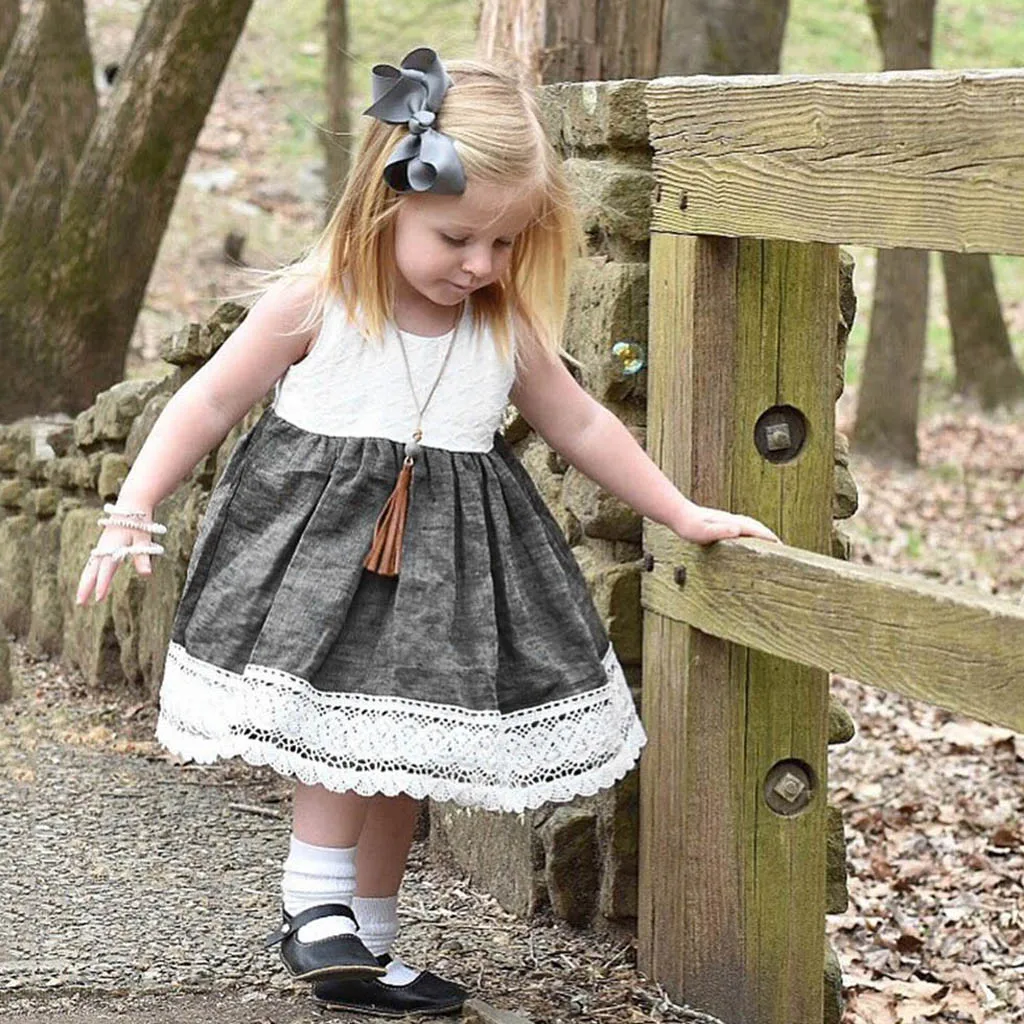 Платья для маленьких девочек кружевное платье без рукавов с оборками сарафан