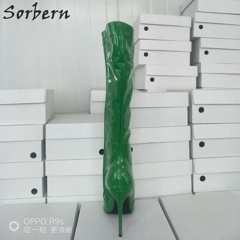 Sorbern/модные блестящие женские сапоги до колена высокие на высоком каблуке