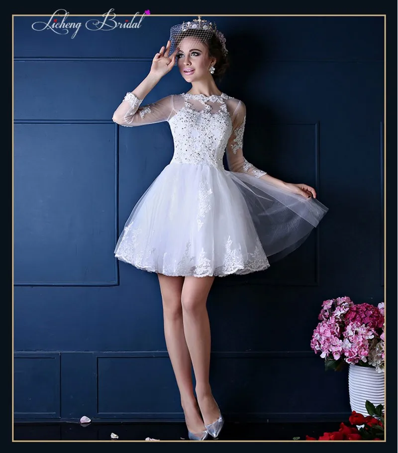 LiCheng Bridal длинные рукава выпускного вечера dress бисера пром платья короткие A-Line