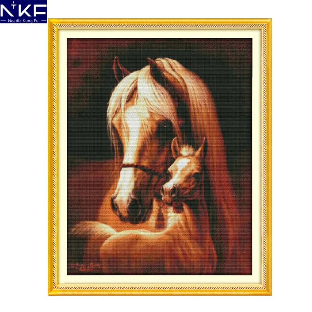 NKF Deep love of the horse mother and her baby animal узоры для вышивания Вышивка крестом наборы