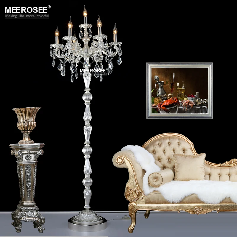 Современный хрустальный напольный светильник подставка Cristal Silver Candelabra стоячая