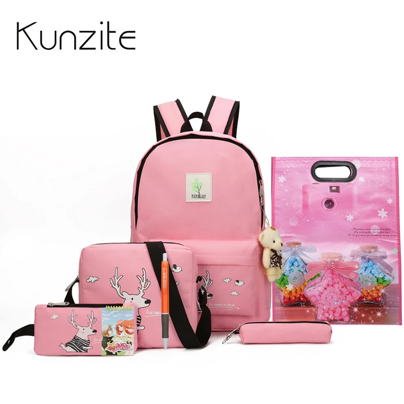 Kunize 8 шт. милый рюкзак с принтом животных женский холщовый школьные сумки для