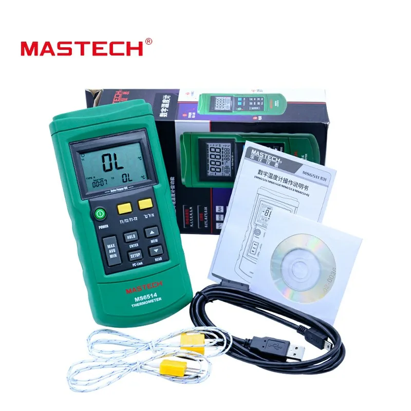 

MS6514 Dual Channel Digital Thermometer Temperature Logger Tester USB Interface 1000 Sets Data KJTERSN Thermocouple