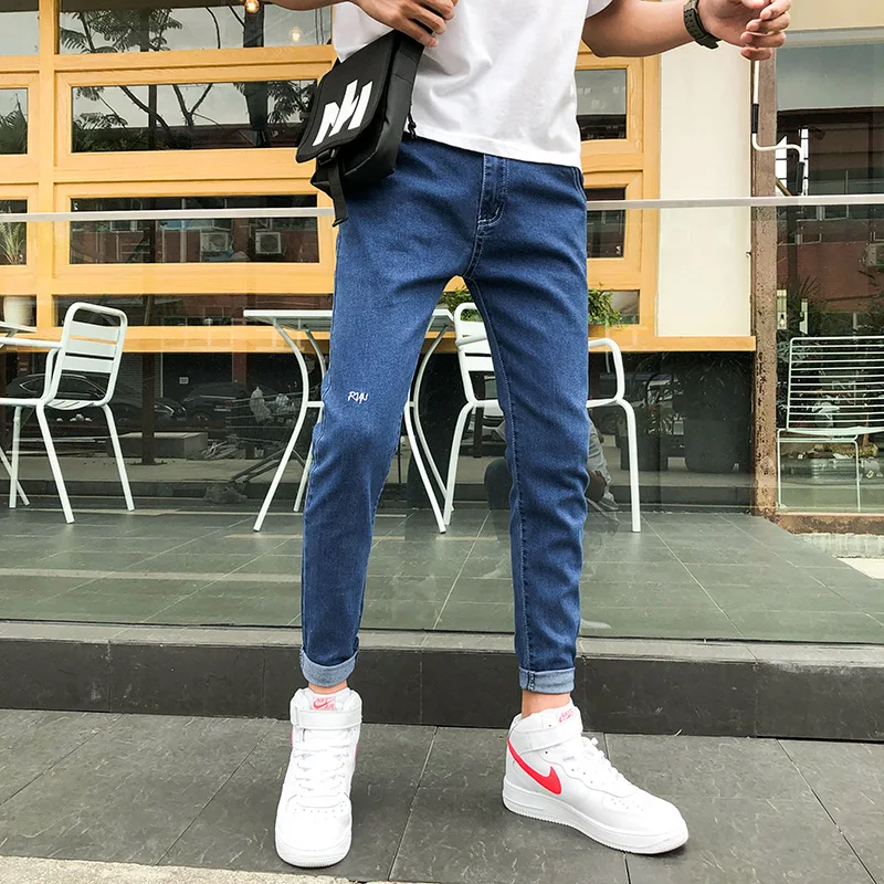 Новинка мужские джинсы модные повседневные облегающие прямые высокие