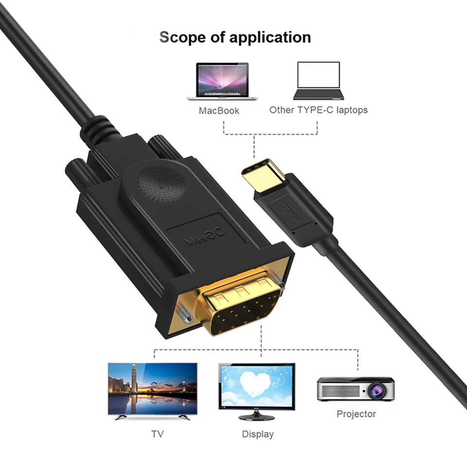Кабель адаптер USB C 3 1 VGA type Мужской конвертер для Apple новый Macbook Chromebook Pixel Dell XPS