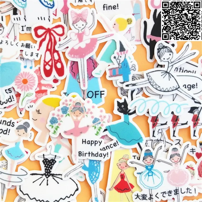 

40 pcs fo'r Kids Fun Paper Stickers Homemade Dancing girl Bookkeeping Decals on Laptop / Decorative scrapbooking / DIY stickers