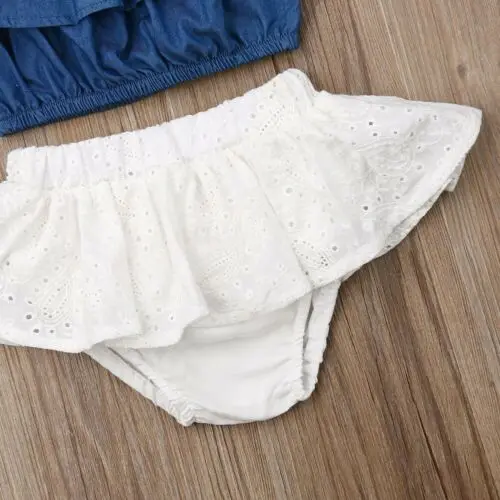 Джинсовый топ без рукавов для новорожденных девочек шорты юбка наряд одежда 2 шт.