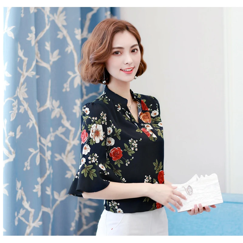 Blusas femininas новинка 2017 модная летняя шифоновая блузка женские топы на пуговицах с