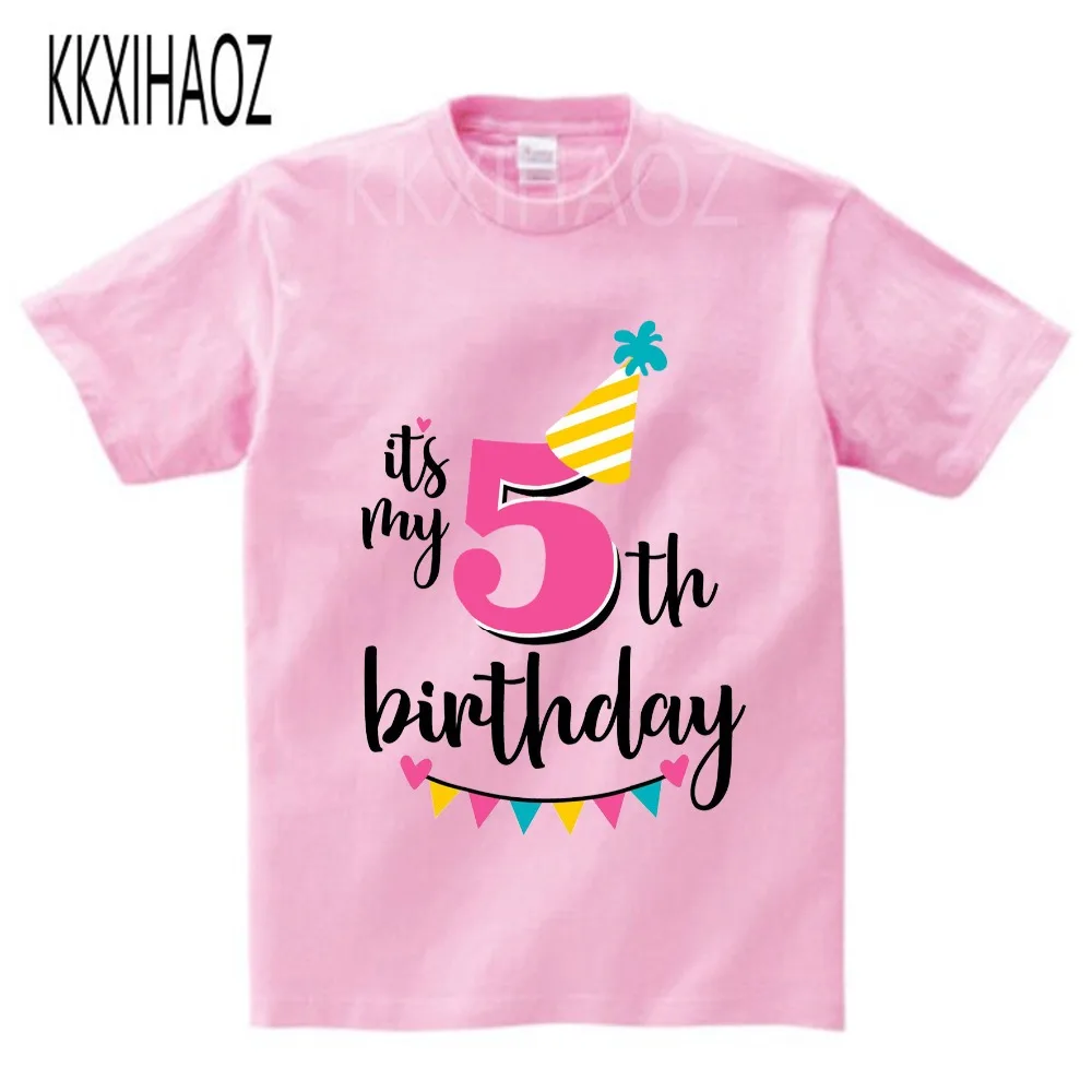 Футболка с надписью «Happy Birthday Number» для девочек 4-6 лет, милая летняя одежда для малышей, Детская футболка с цифрами «забавный подарок на день рождения» для мальчиков, NN