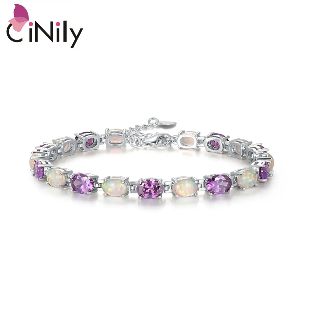 

CiNily White & Blue Fire Opal Adjustabl Chian Bracelet Silver Plated Pink Purple CZ Crystal Stone Spring Boho Jewelry Woman Girl