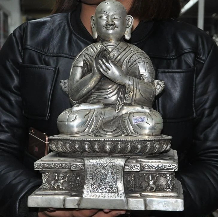 Old Tibetan buddhism Temple silver Karmapa Dalai Lama Lamas Buddha Monk Statue | Дом и сад