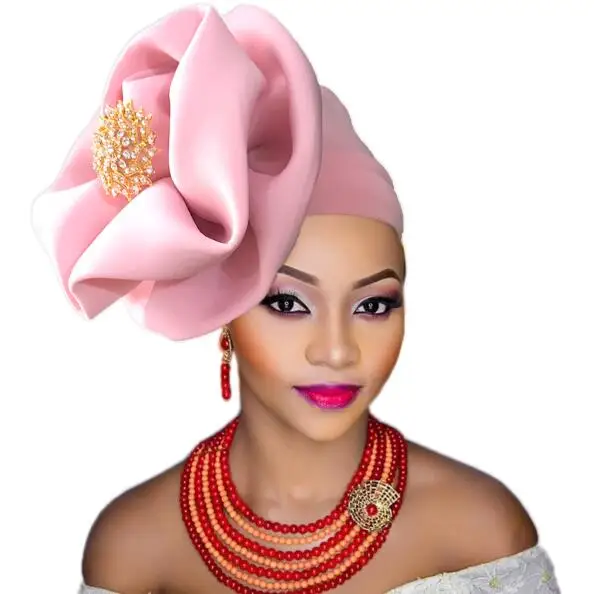 Turban africain femme african turbans with brooch flower party cap head wraps for women | New Headwear