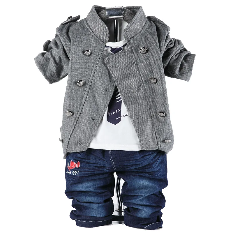 Комплект из трех предметов для мальчиков хлопковая джинсовая двубортная куртка +