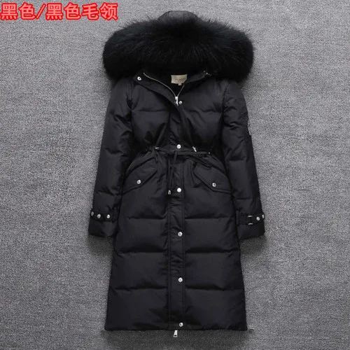 Black(black fur) AYUNSUE, Зимняя женская куртка-пуховик, большой натуральный меховой воротник, Черный пуховик, женские парки, плотное длинное пальто, Casacas Para Mujer KJ432 - Цвет: Black(black fur)