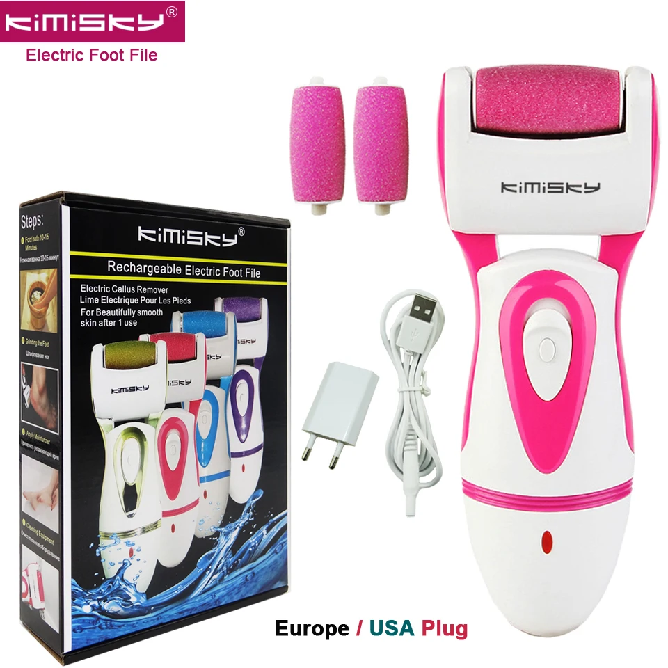 

KIMISKY Red Foot Care Tool Electric Exfoliator Callus Remover Foot File Pedicure tools Dead skin remover Roller Heads +Gift Box