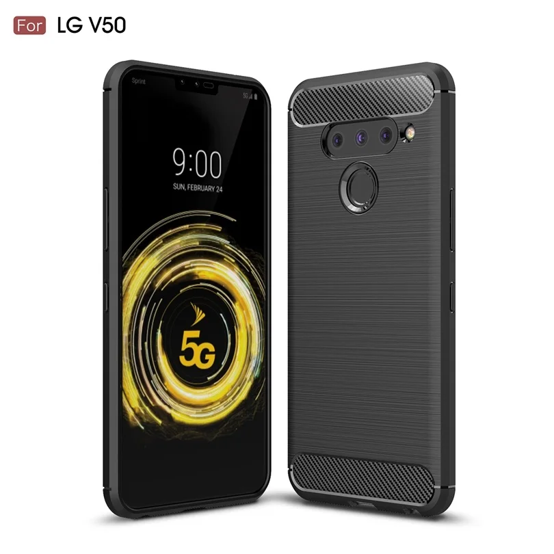 Противоударный чехол из углеродного волокна для LG V 50/V50 мягкий ТПУ матовый