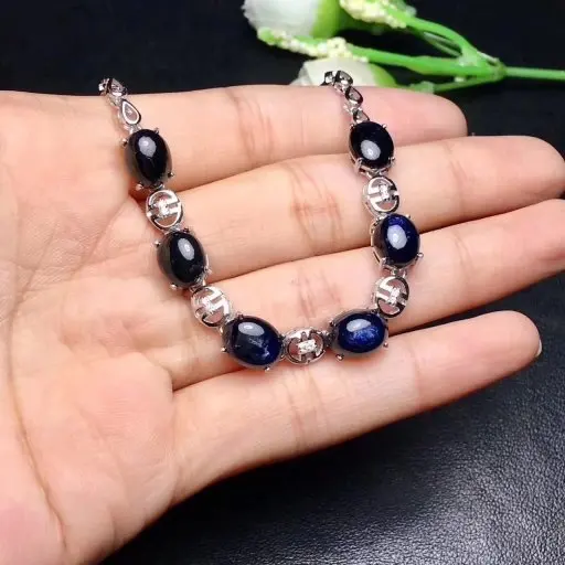 Верность естественно 7*9 мм сапфир Браслеты S925 серебро благородной однотонной Fine Jewelry подарок для женщин натуральный синий драгоценный камень