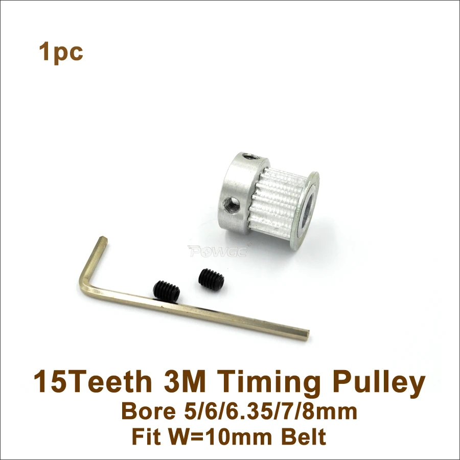 

POWGE 15Teeth 3M Timing Pulley Bore 5/6/6.35/7/8mm Fit Width 10mm HTD 3M Belt 15T 15 Teeth HTD3M Pulley CNC Engraving Machine