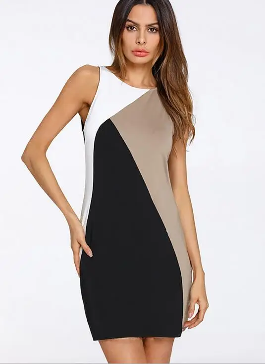 Женские платья летние новые модные геометрические без рукавов сплайсинга