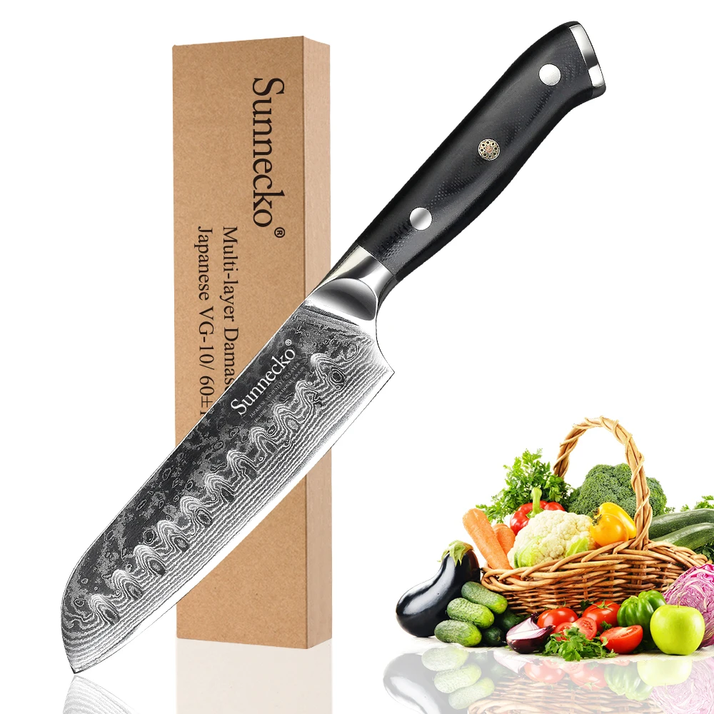 SUNNECKO Премиум 5 ''/7'' Santoku ножи Дамасская сталь кухонный нож японский VG10 лезвие G10 ручка острый мясорубка Инструмент