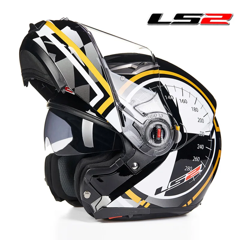 LS2 ff370 мужские флип-ап мото rcycle шлемы двойной щит мото rbike гоночные шлемы круиз автомобильные аксессуары LS2 мото шлемы ECE - Цвет: Yellow Kilometer