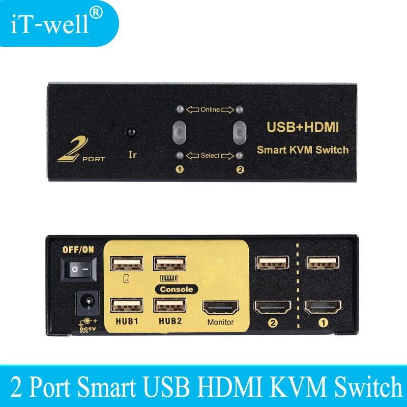 IT-well 2 порта USB HDMI KVM переключатель для двух мониторов клавиатуры мыши с