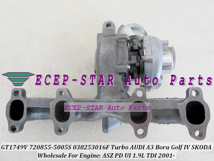 Турбо GT1749V 720855 720855-5005S 038253016F Турбокомпрессор для AUDI A3 Volkswagen VW Bora Golf IV ASZ PD UI 1.9L TDI 1.9TDI