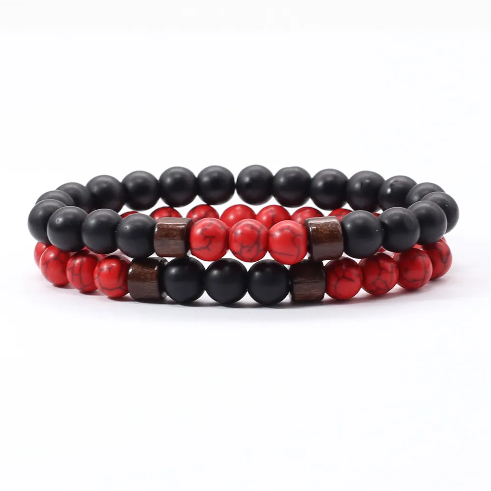 2 шт./компл. модный браслет любовь пара деревянный красный камень бисером Homme Femme