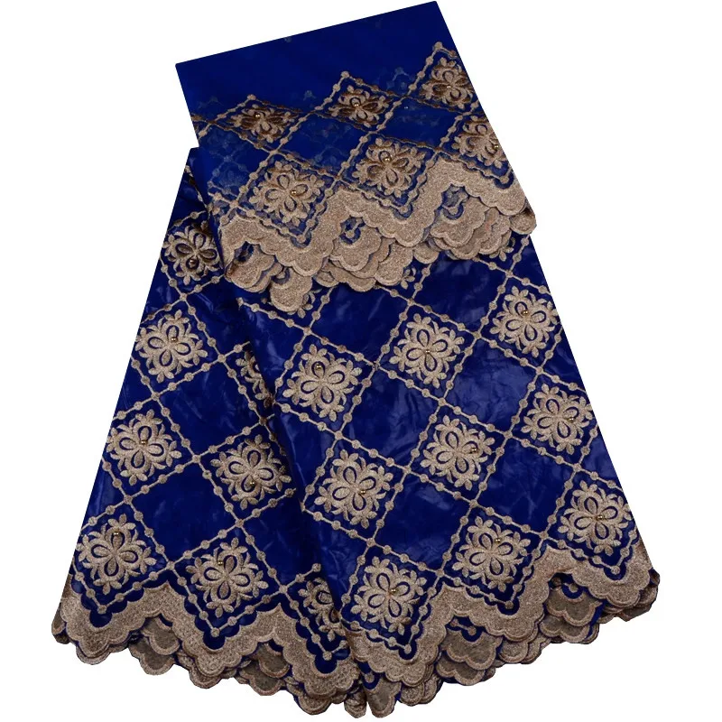 Последний 2018 Африканский Базен Riche кружевной ткани с бисером для шитья вышитые