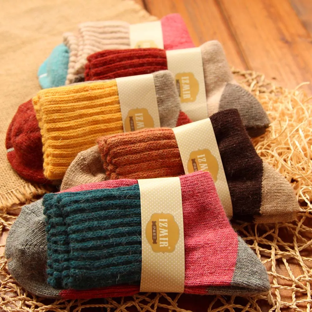 Разноцветные женские носки; Модные Повседневные вязаные носки из кроличьей шерсти для девочек; теплые зимние женские шерстяные носки; 1 пар/лот