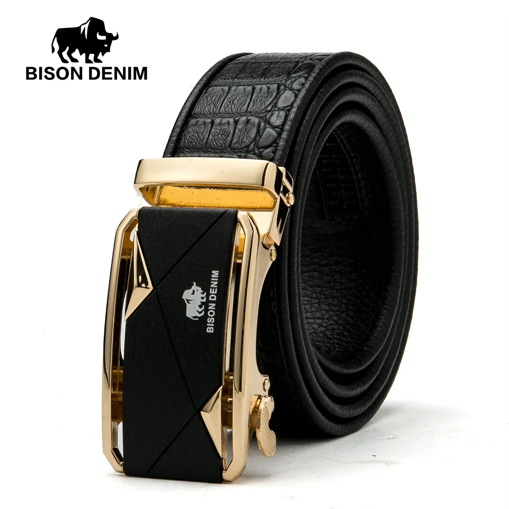 BISON DENIM мужской ремень джинсы роскошные кожаные ремни черные автоматическая