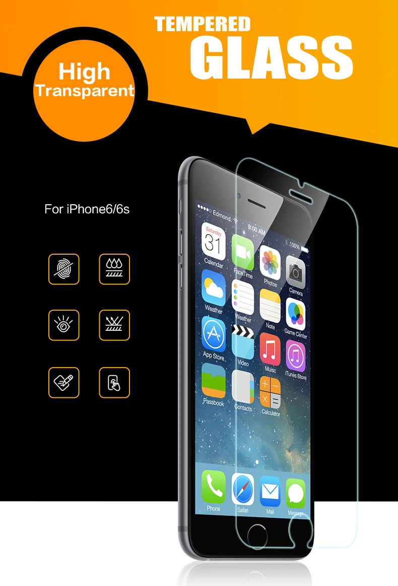 Закаленное стекло для iPhone 5, 5S, 7 Plus, 9 H, жесткая 2.5D Защита экрана для iPhone 6, 6s, 6 Plus, SE, 4, 8, для iPhone 5S, 7, 8 x plus, пленка