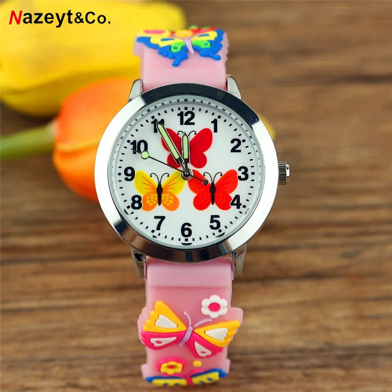 

NAZEYT new arrived children luminous hands quartz watch boys and girls kids lovely 3D colorful butterfly dial jelly wristwatch