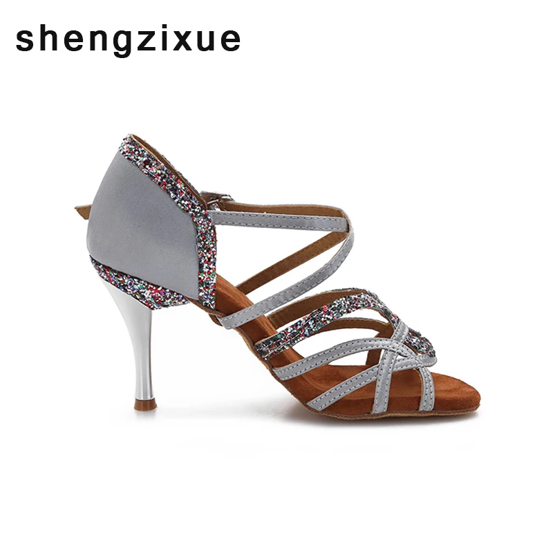 Shengzixue/Лидер продаж; женская обувь для латиноамериканских танцев; дизайн; Каблук 8,5 см; цвет золотой, серебряный, черный; 3 цвета; материал с блестками