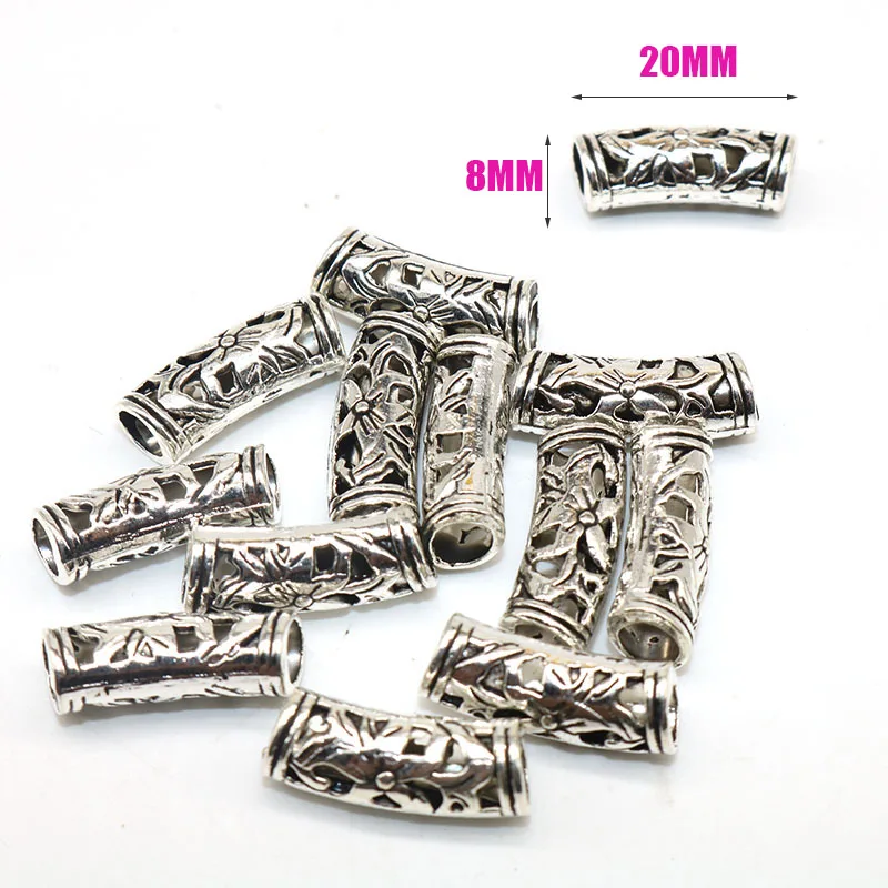 

20pcs Alloy Pattern Spacer Beads For Jewelry Making Silver color Tube beads Loose Beads Handmade European Beads charm