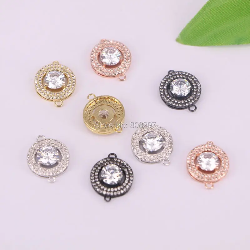 

High Quality 15Pcs Copper Micro Pave Zircon Crystal Round Connector Beads For Bracelets Charm For Jewelry Making