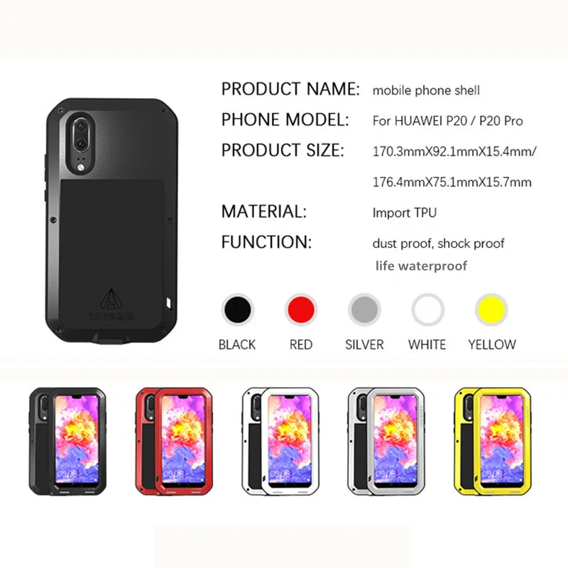 LOVEMEI мощный металлический водостойкий Чехол для huawei P20/P20 Pro полный корпус задняя